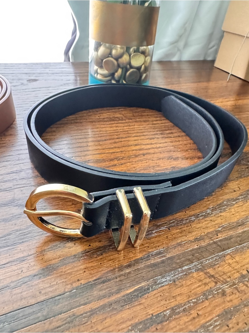 Black and Brown Leather Belts with Gold Buckle - Picture 4 of 5
